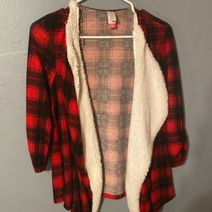 Plaid Fuzzy Lined Cardigan